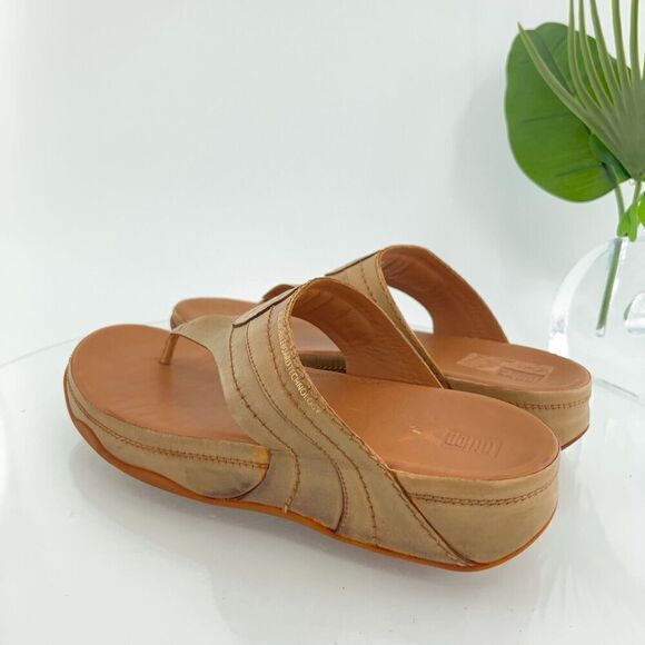Fitflop Women's Walkstar Sandal Size 10 Thong Slide Shoe Brown Tan Leather - Picture 9 of 16